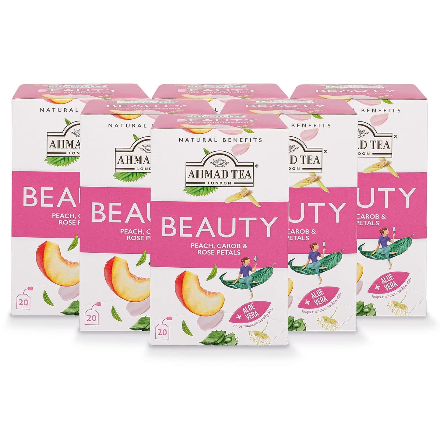 Ahmad Tea Herbal Tea, Peach, Carob, and Rose Petals 'Beauty'